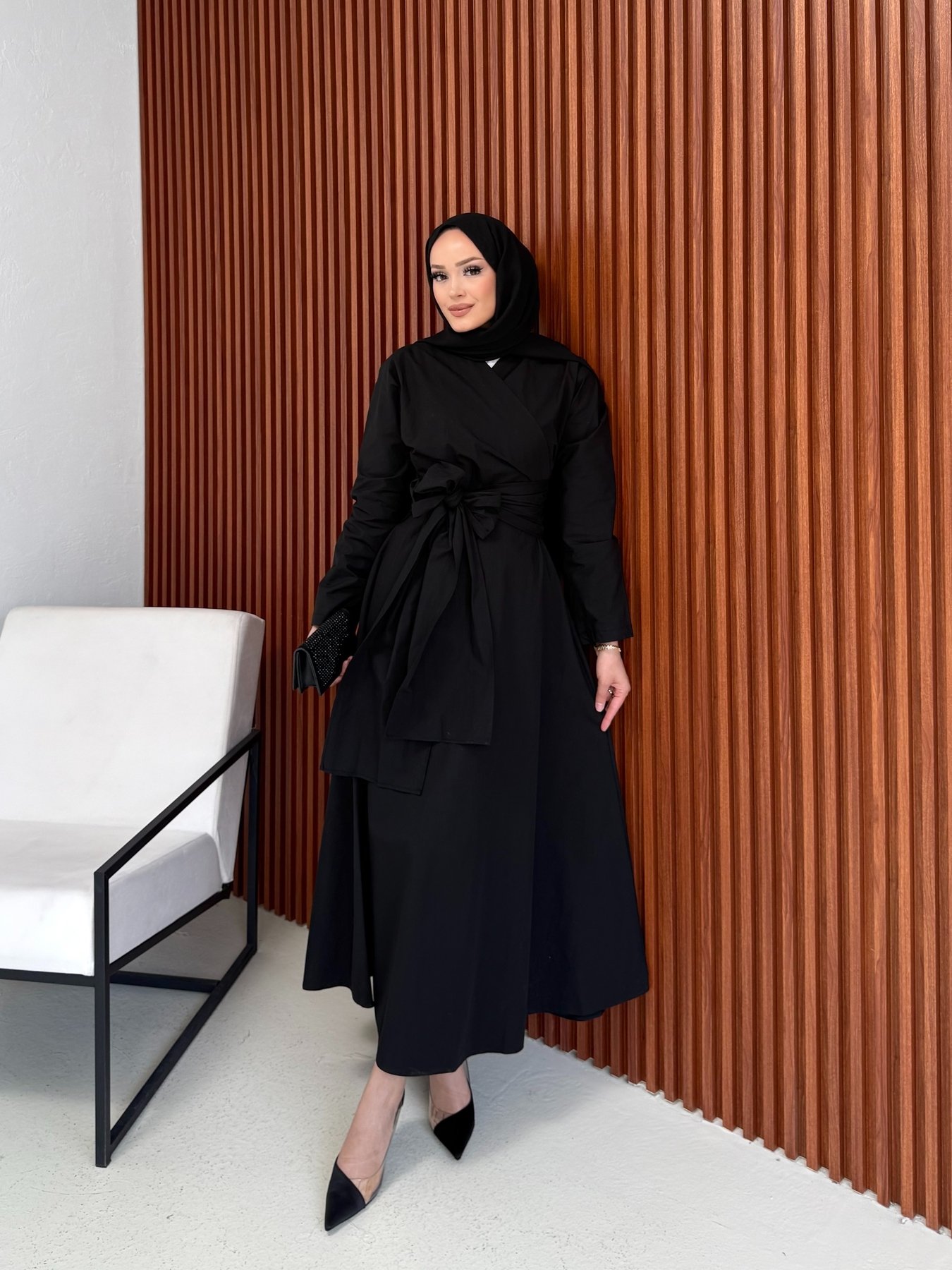 Bağlamalı Poplin Elbise 3-2555
