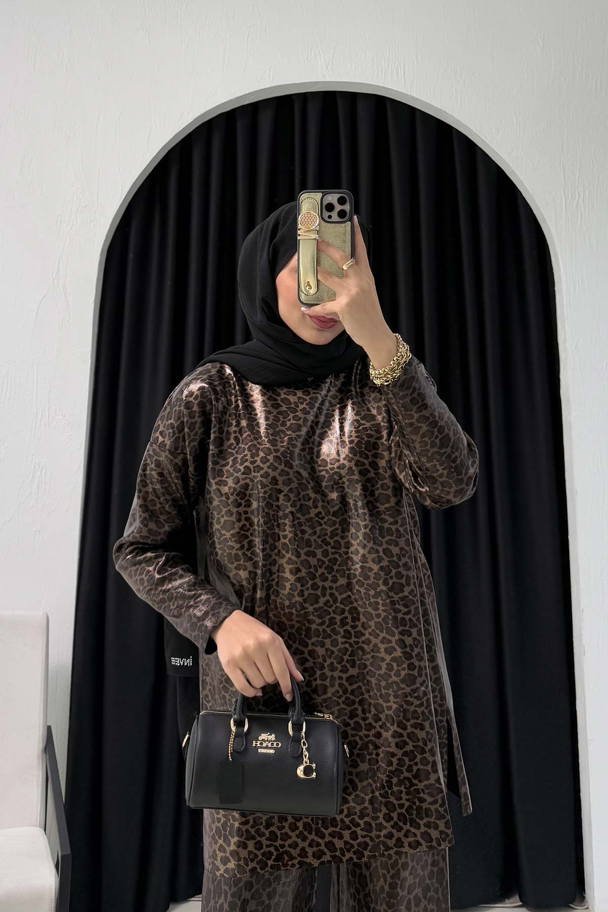 Leopar Varaklı Tunik 32-7040-2