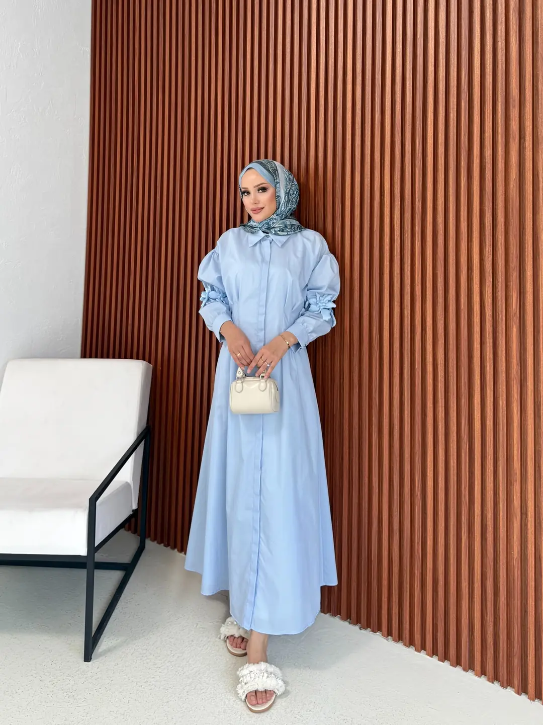 Çiçek Detaylı Poplin Elbise 32-2377 · 3