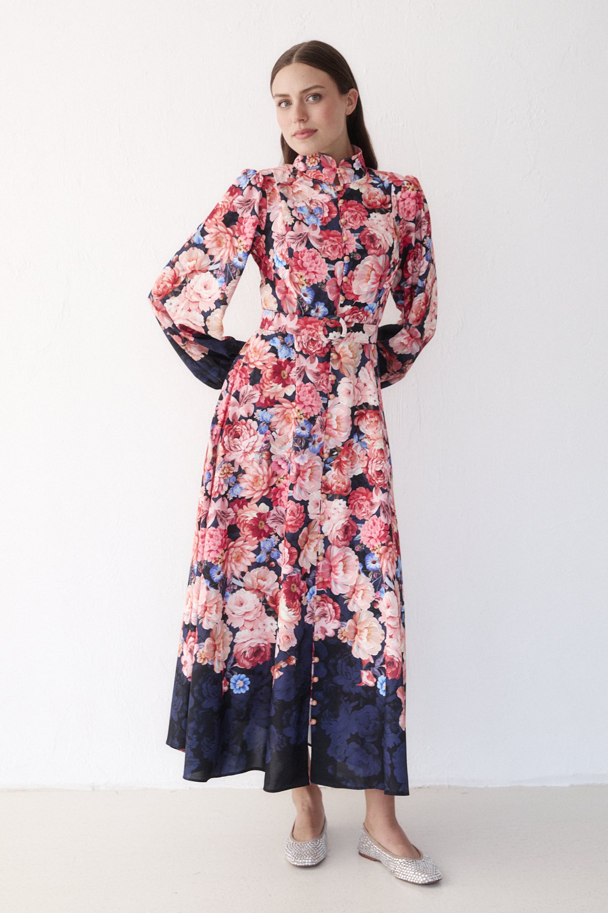 Desenli Kemerli Elbise 32-2365