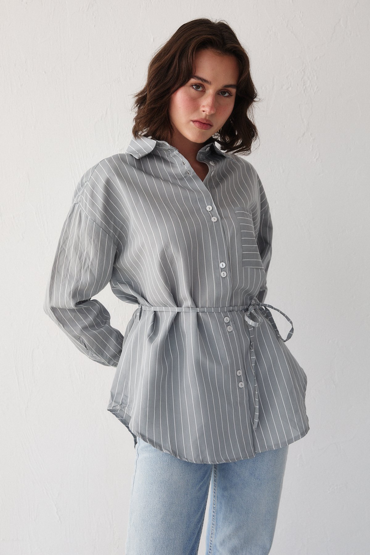 Çizgili Poplin Gömlek 3-3343