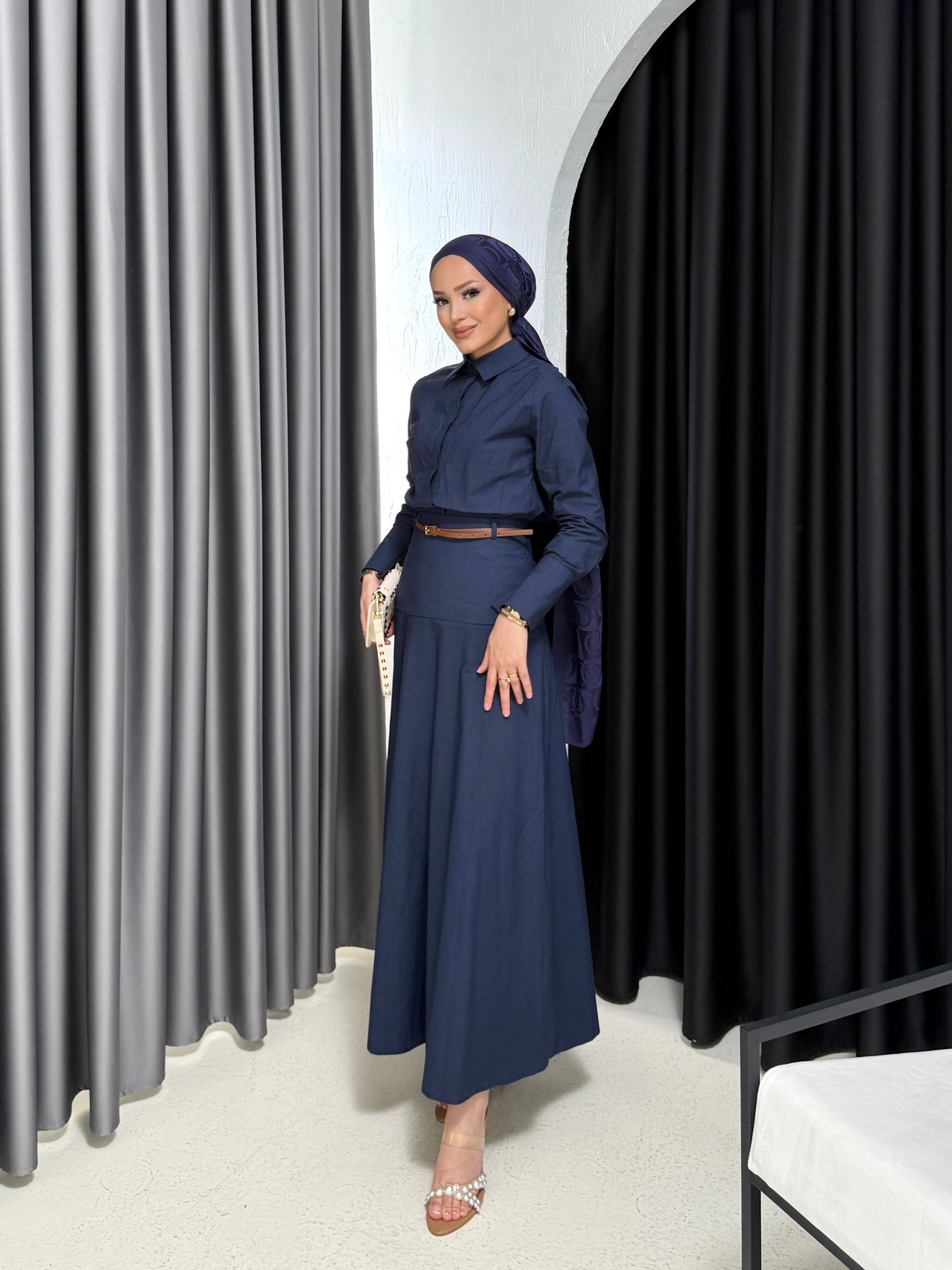 Kemerli Poplin Elbise 3-3312