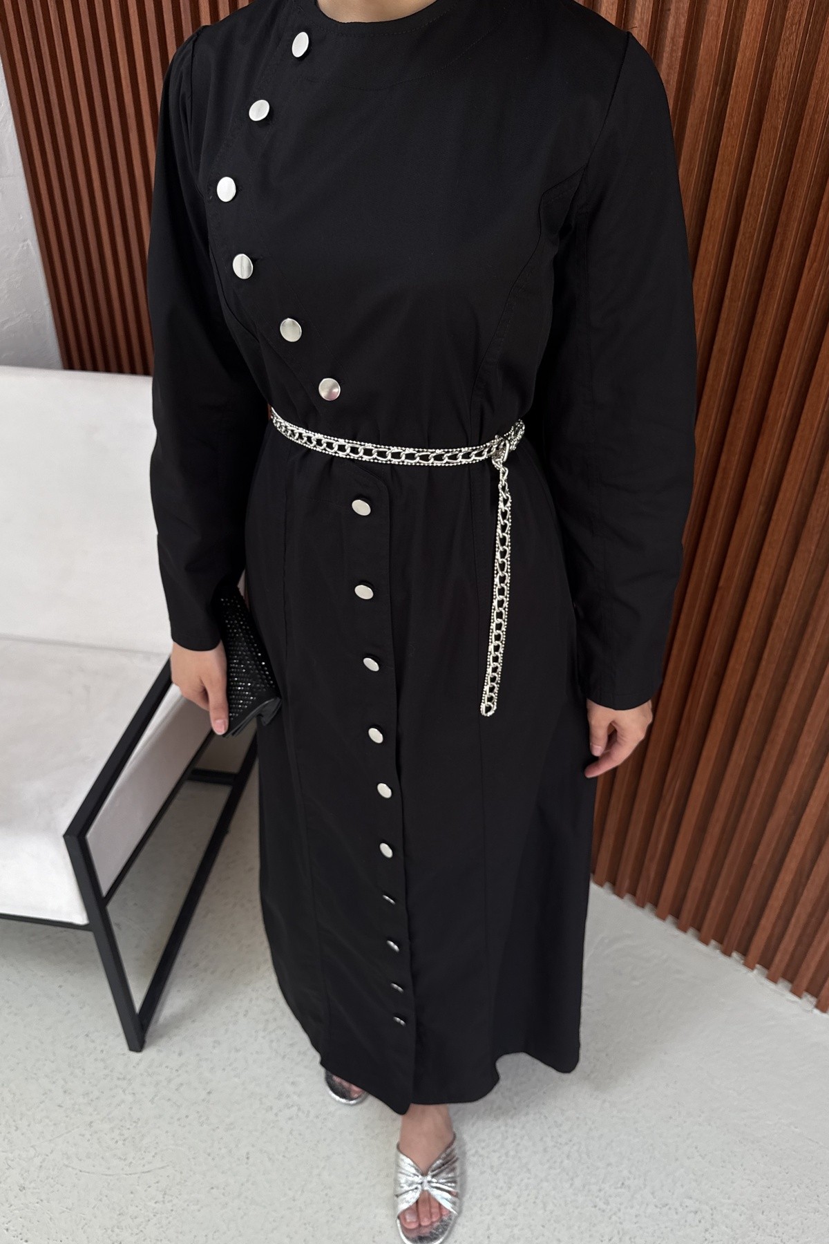 Çıtçıtlı İnce Gabardin Elbise 75-1187