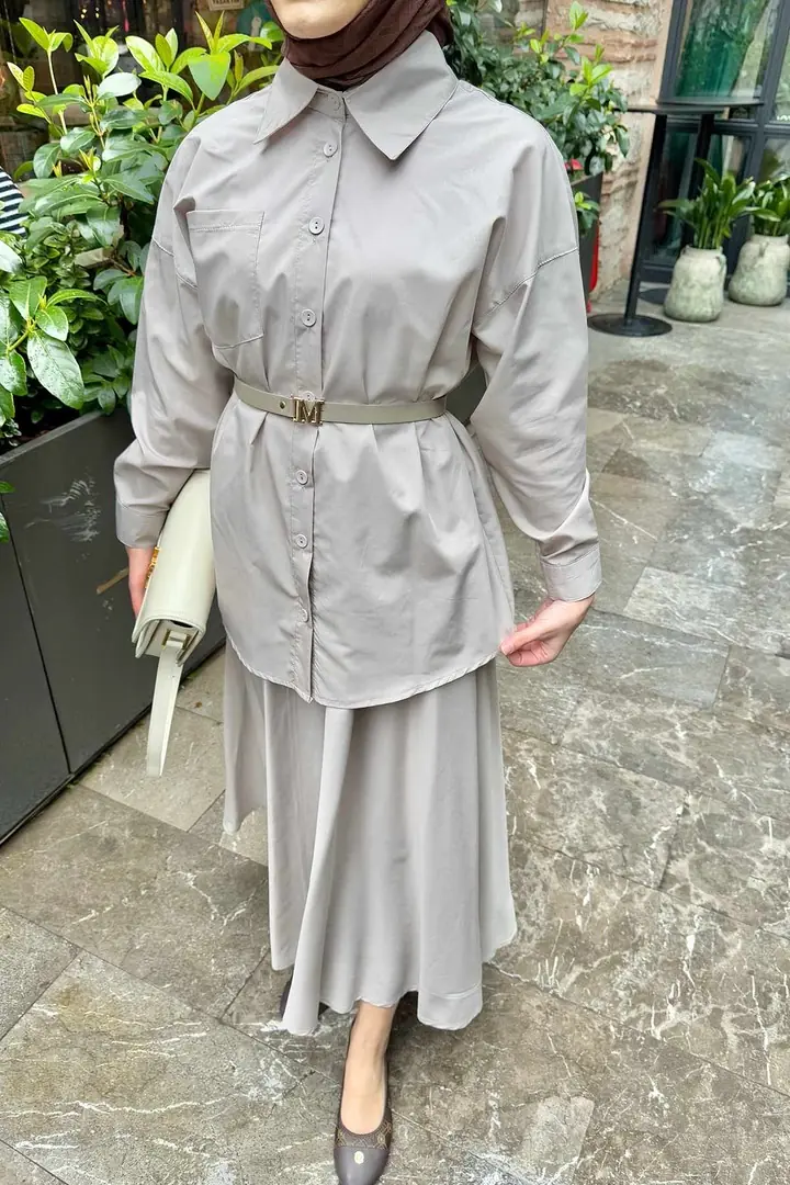 Kemerli Poplin Etekli Takım 32-3507 · 4