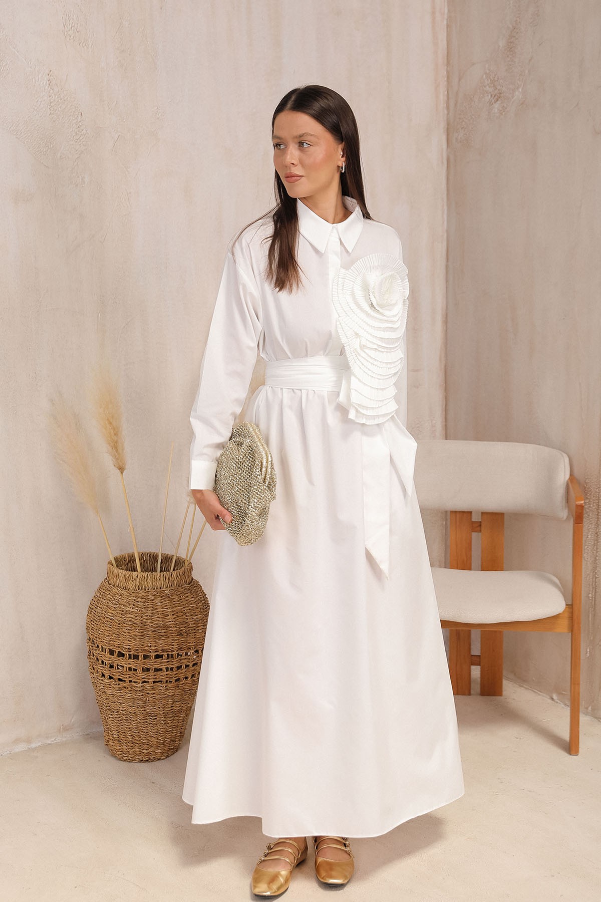 Çiçekli Poplin Elbise 32-2105