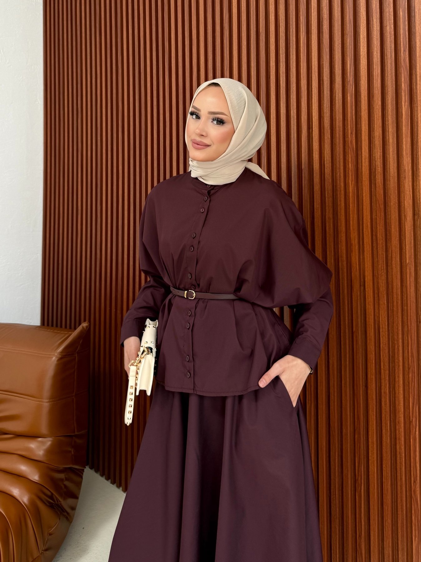 Poplin Kemerli Etekli Takım 32-3551