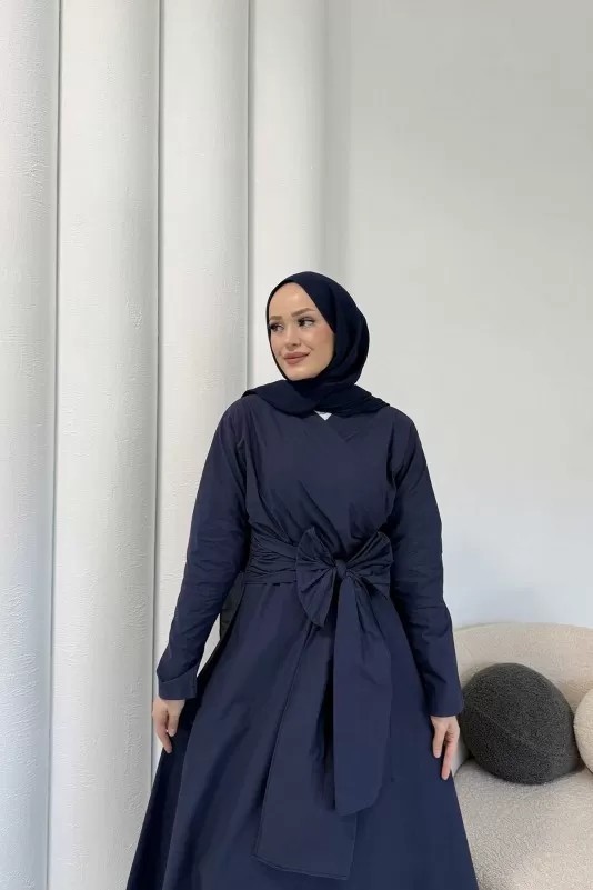Bağlamalı Poplin Elbise 3-2255