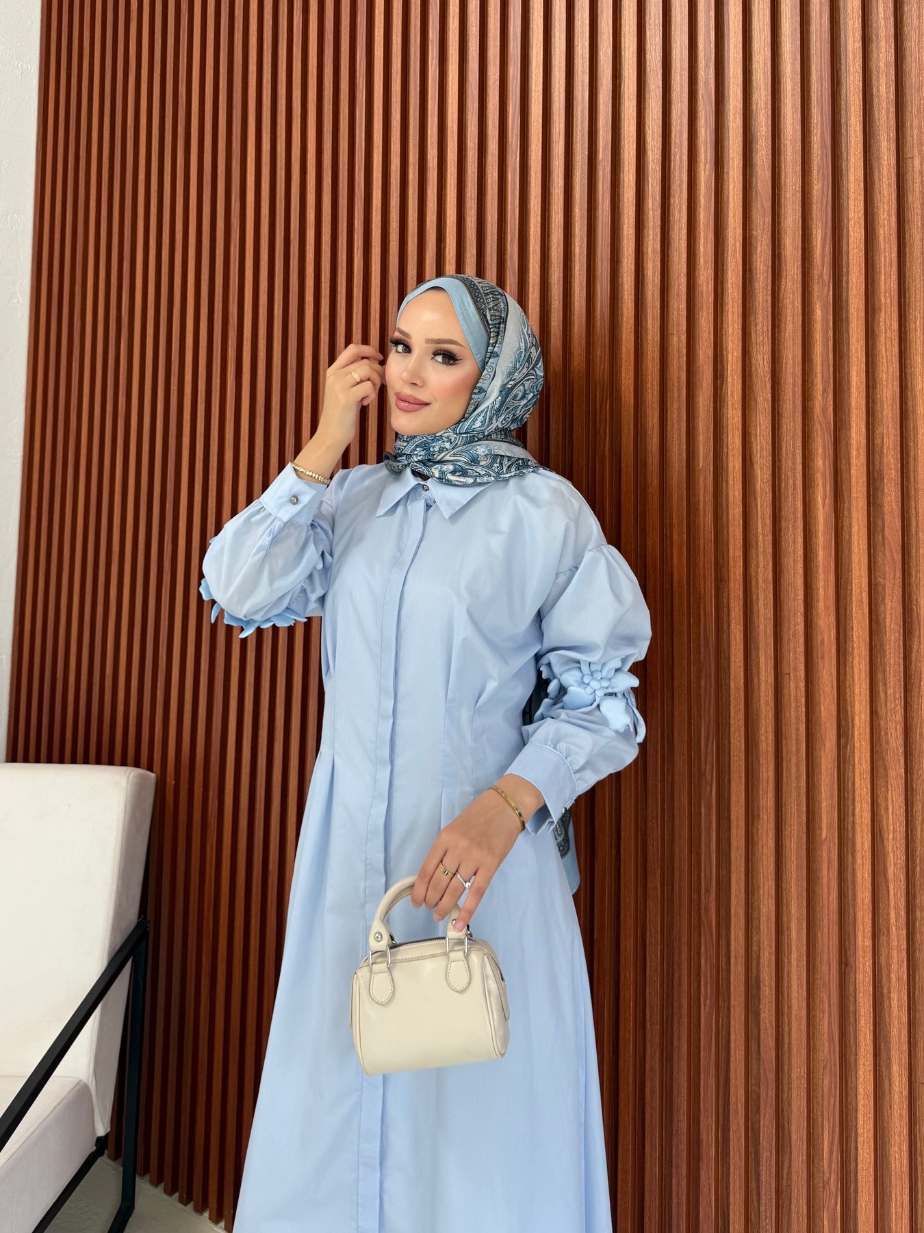 Çiçek Detaylı Poplin Elbise 32-2377