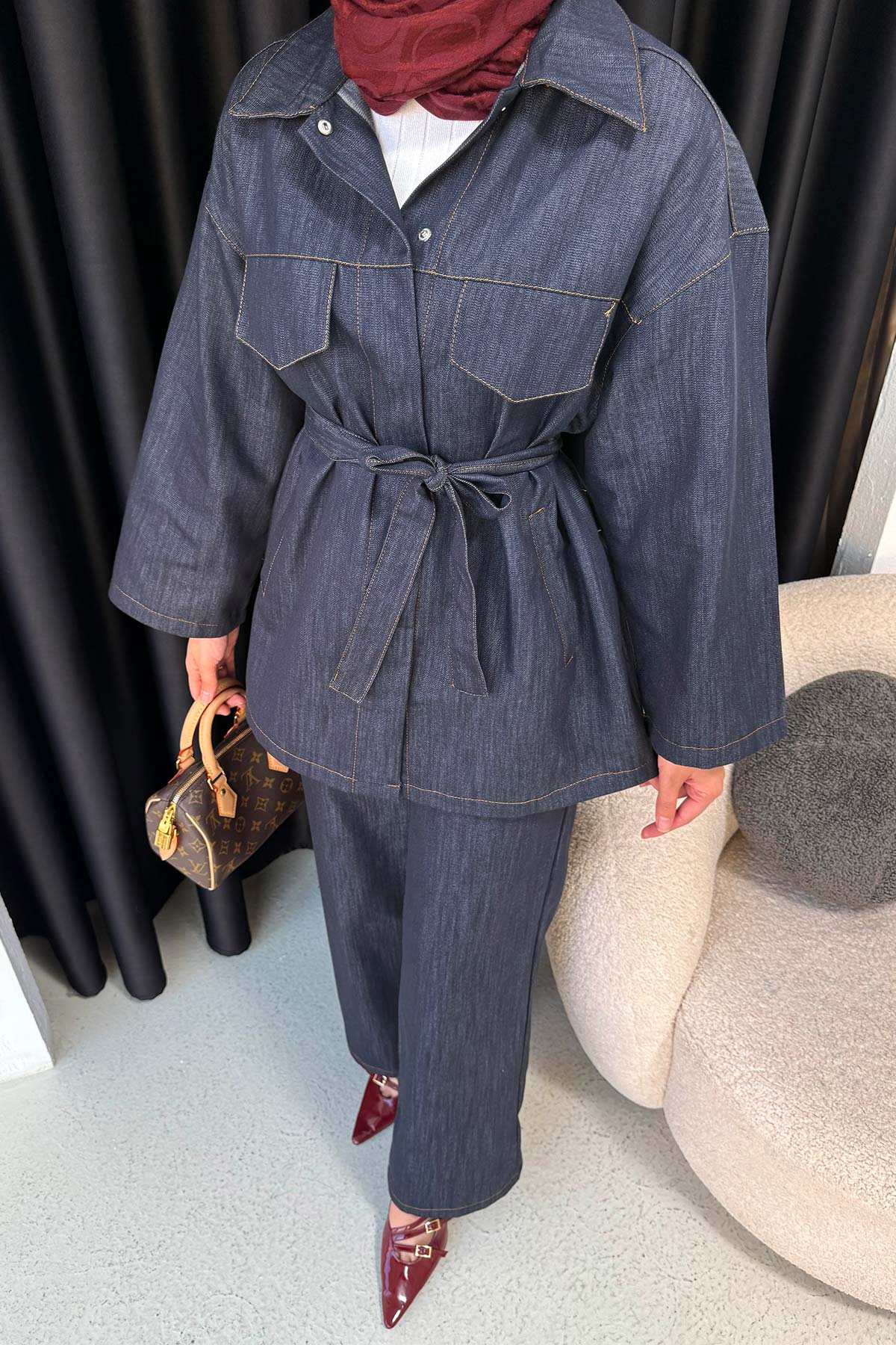 Kuşaklı Denim Takım 68-6207