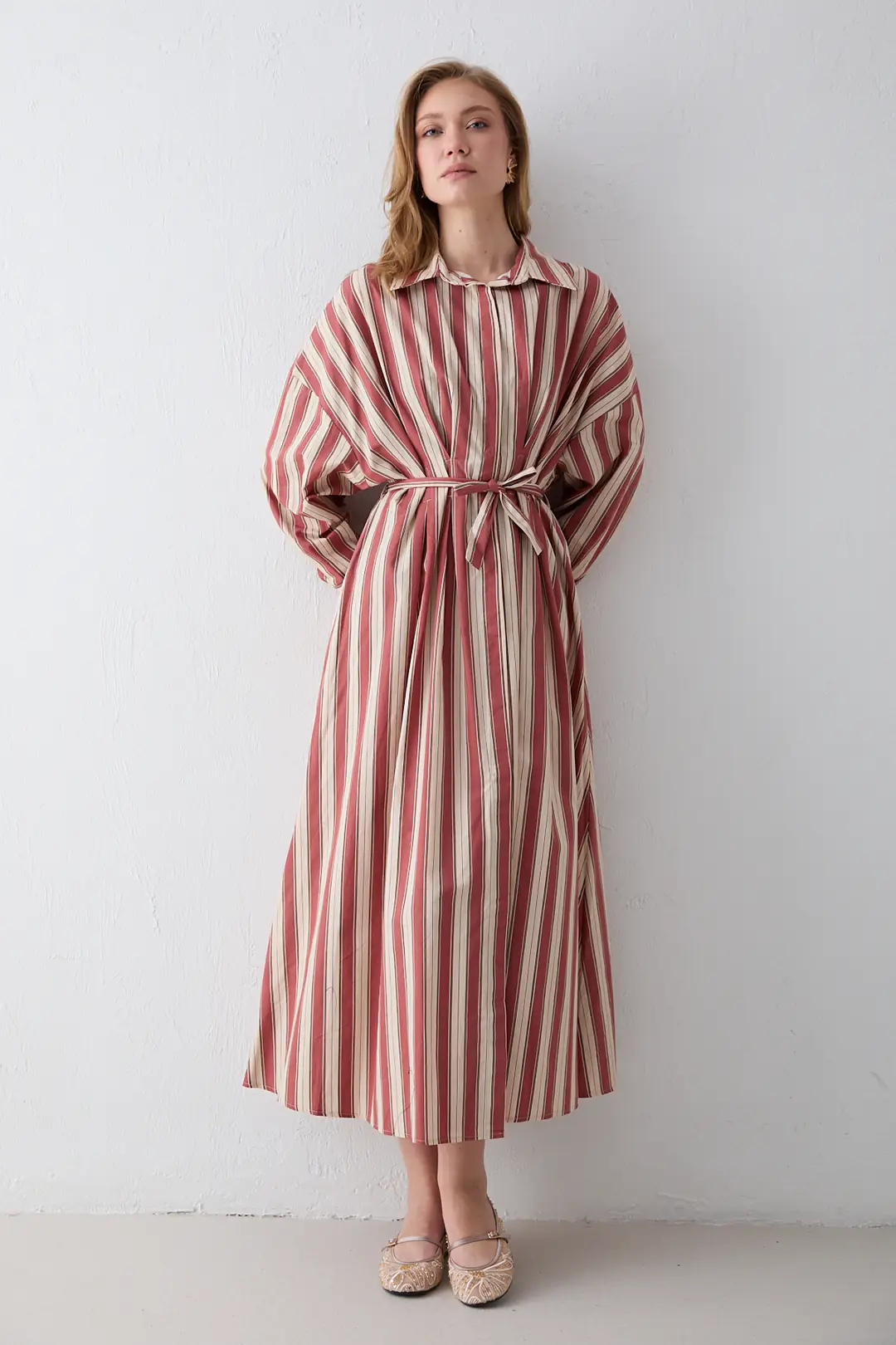 Çizgili Poplin Elbise 3-2326 · 2