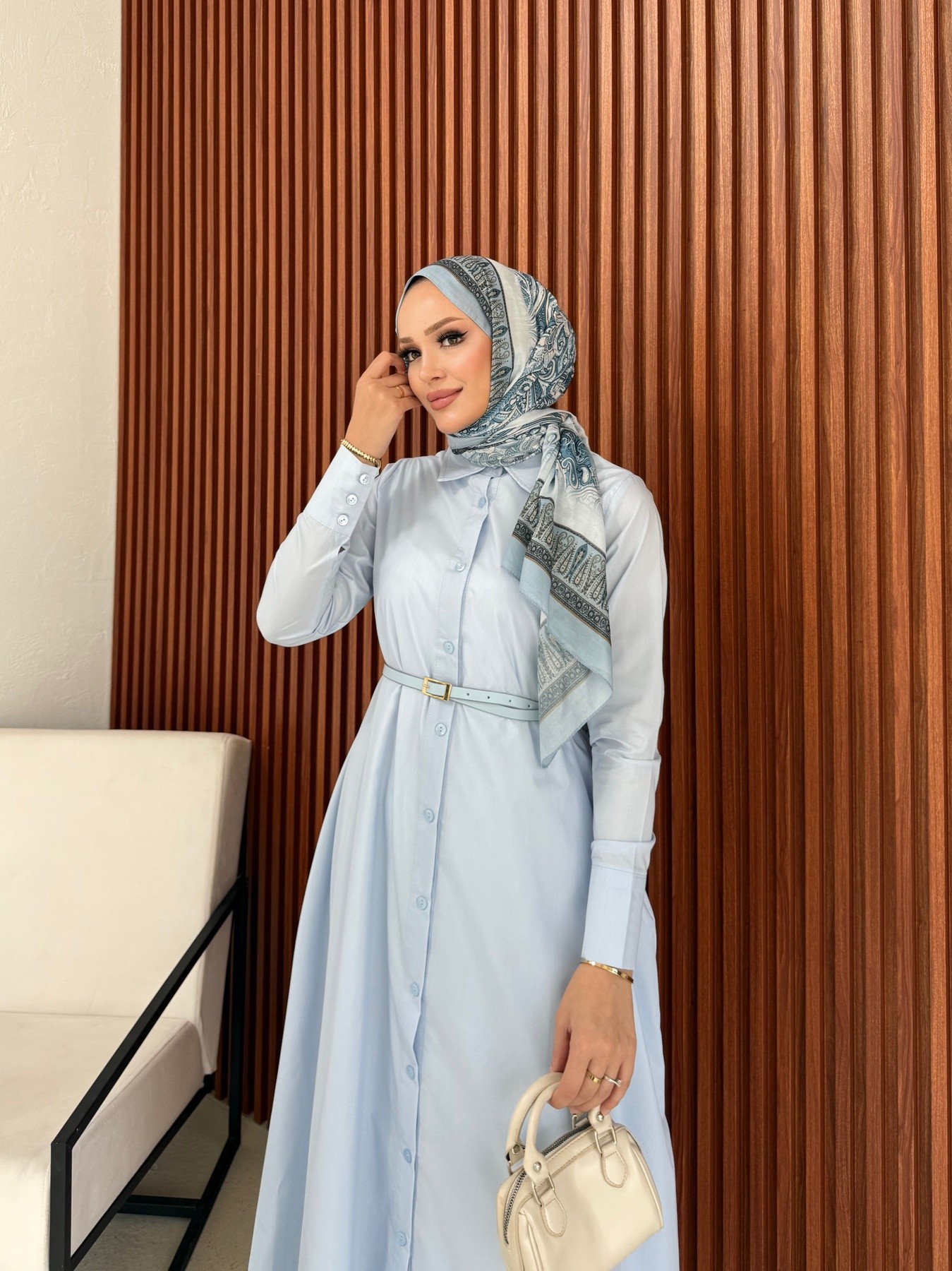Kemerli Poplin Elbise 32-3555
