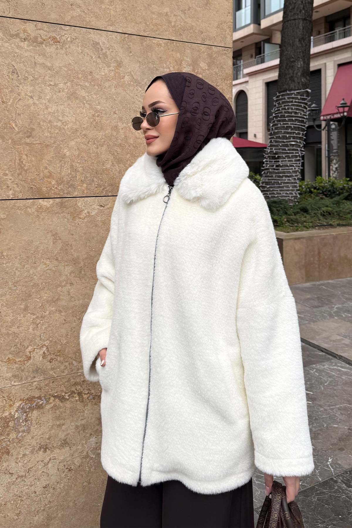 Angora Kürk Yaka Kaban 32-2246-1