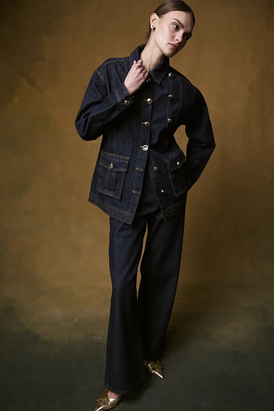 Düğmeli Denim Takım 32-8007 · 6