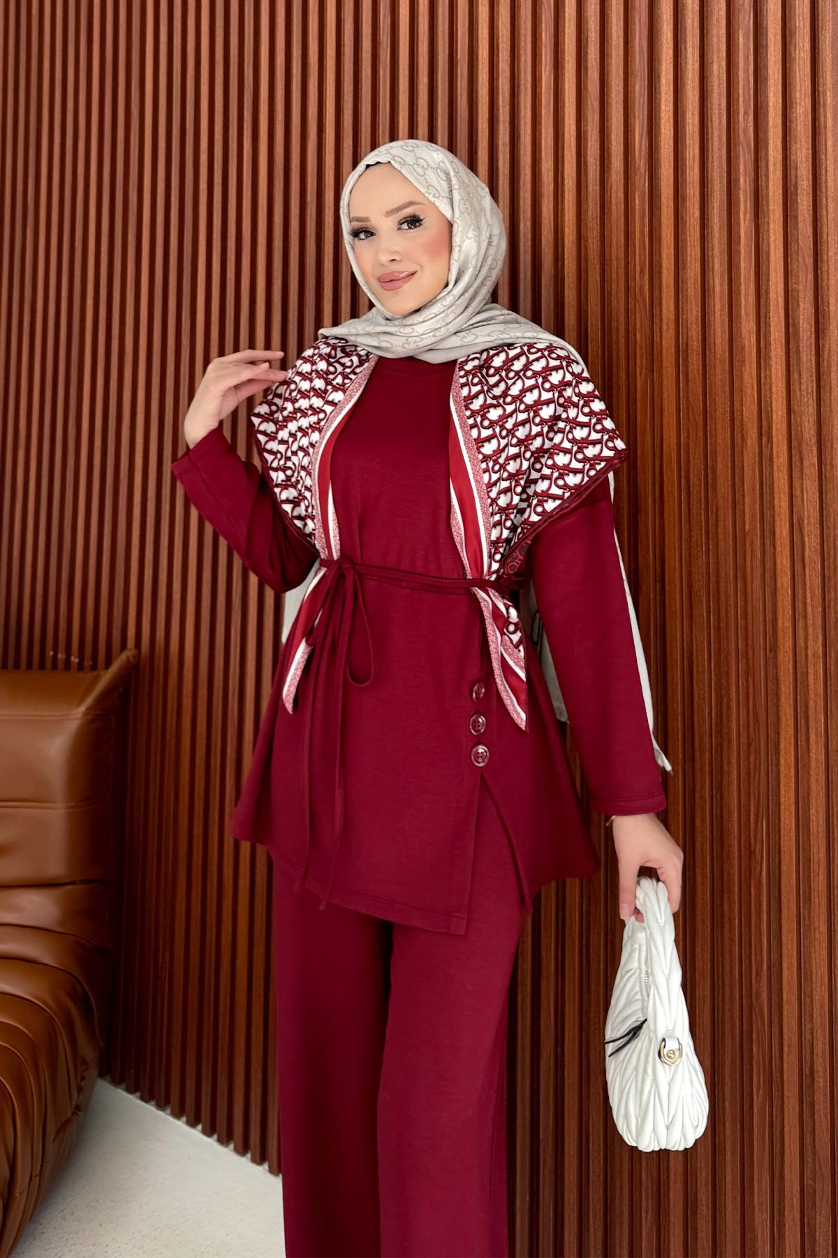 Modal Kuşaklı Düğmeli Takım 68-6200