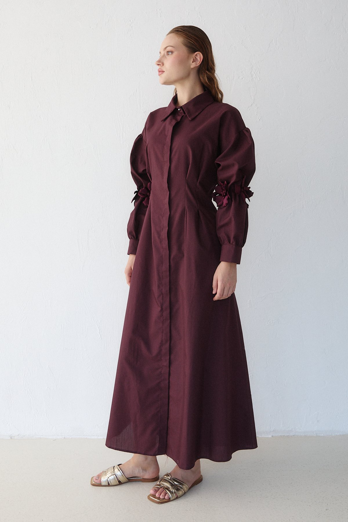 Çiçek Detaylı Poplin Elbise 32-2377