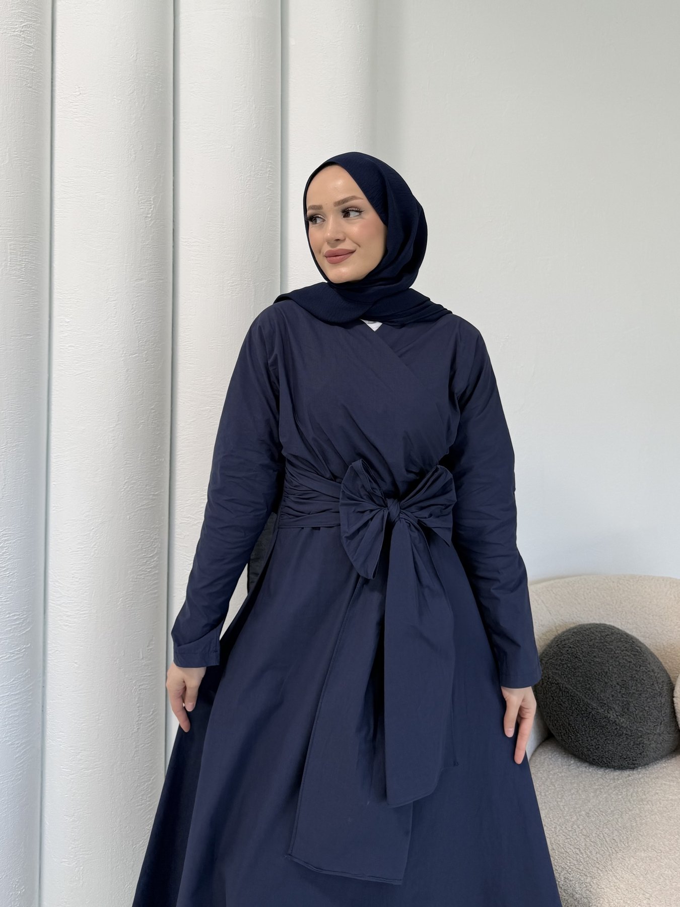 Bağlamalı Poplin Elbise 3-2555