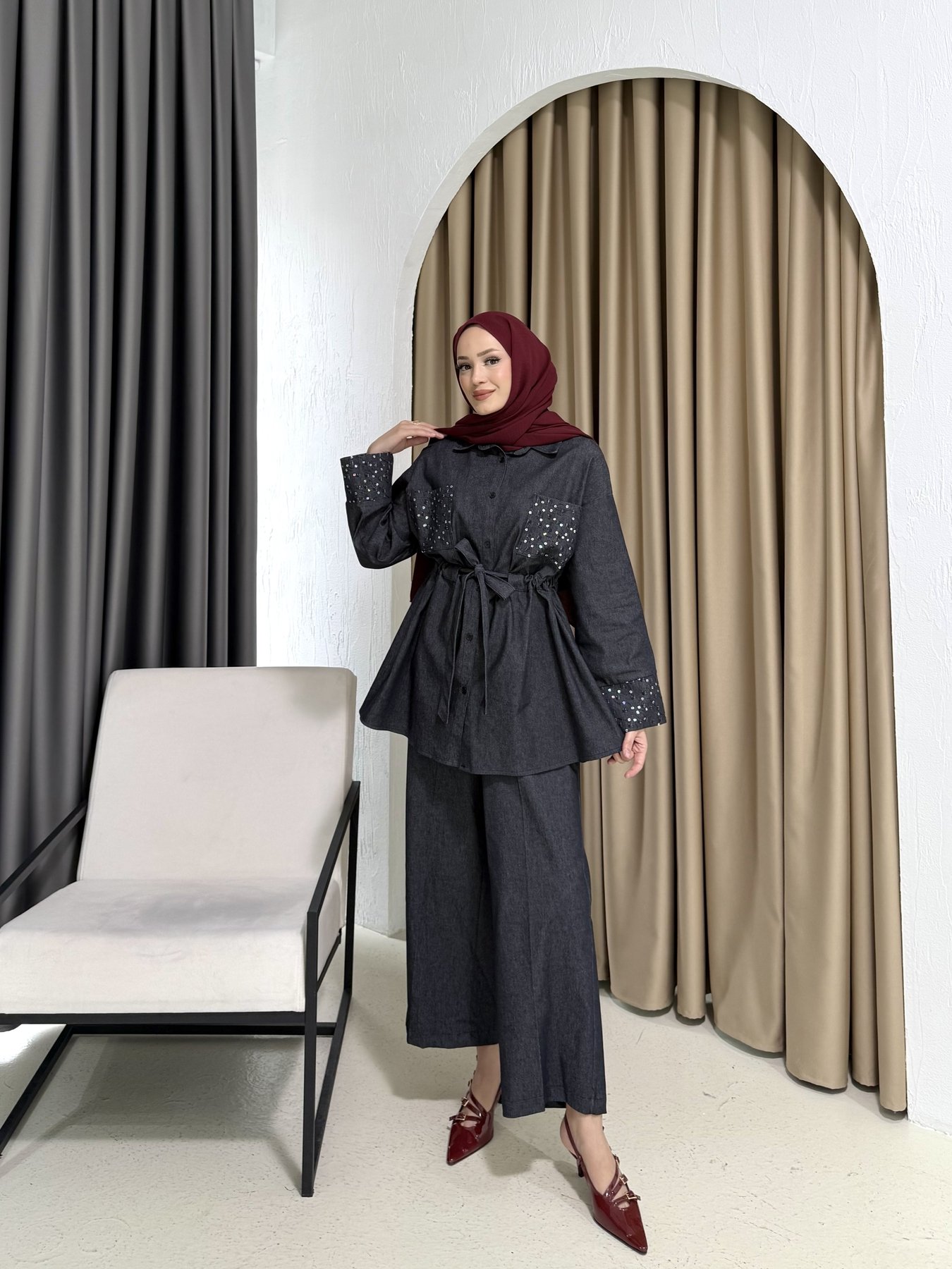 Aksesuarlı Denim Takım 6-717