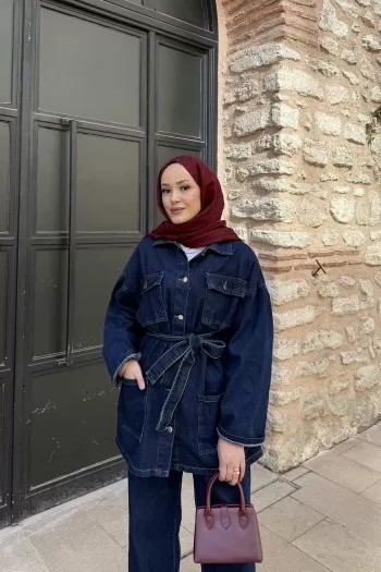 Kuşaklı Cepli Denim Takım 3-584