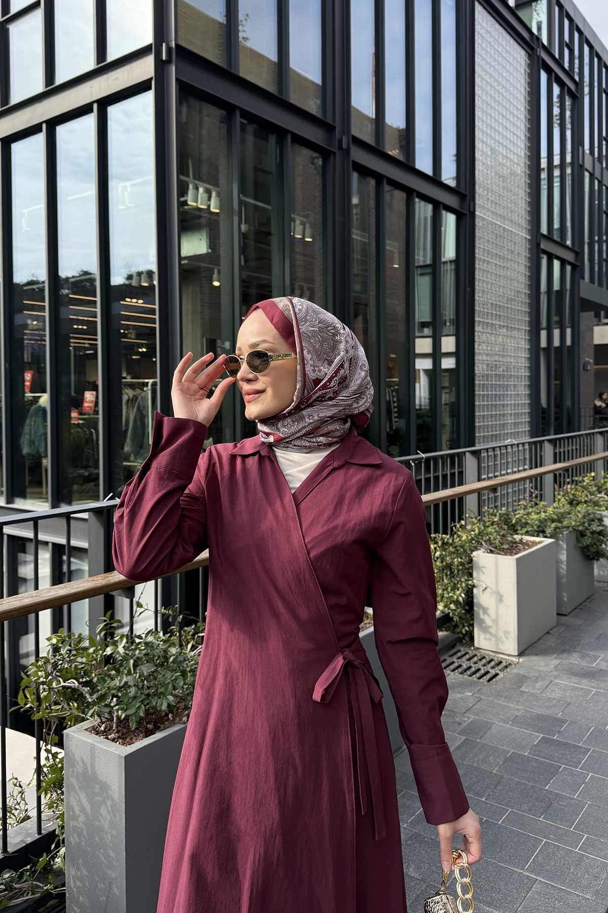 Bağlamalı Poplin Elbise 3-3015