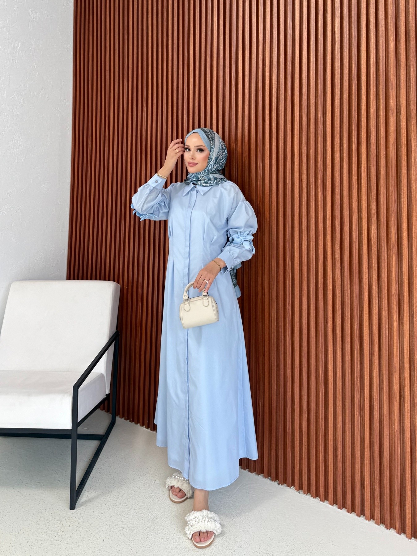 Çiçek Detaylı Poplin Elbise 32-2377