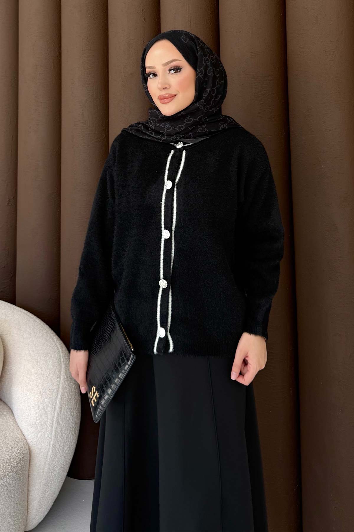Düğmeli Triko Kısa Hırka 70-2445