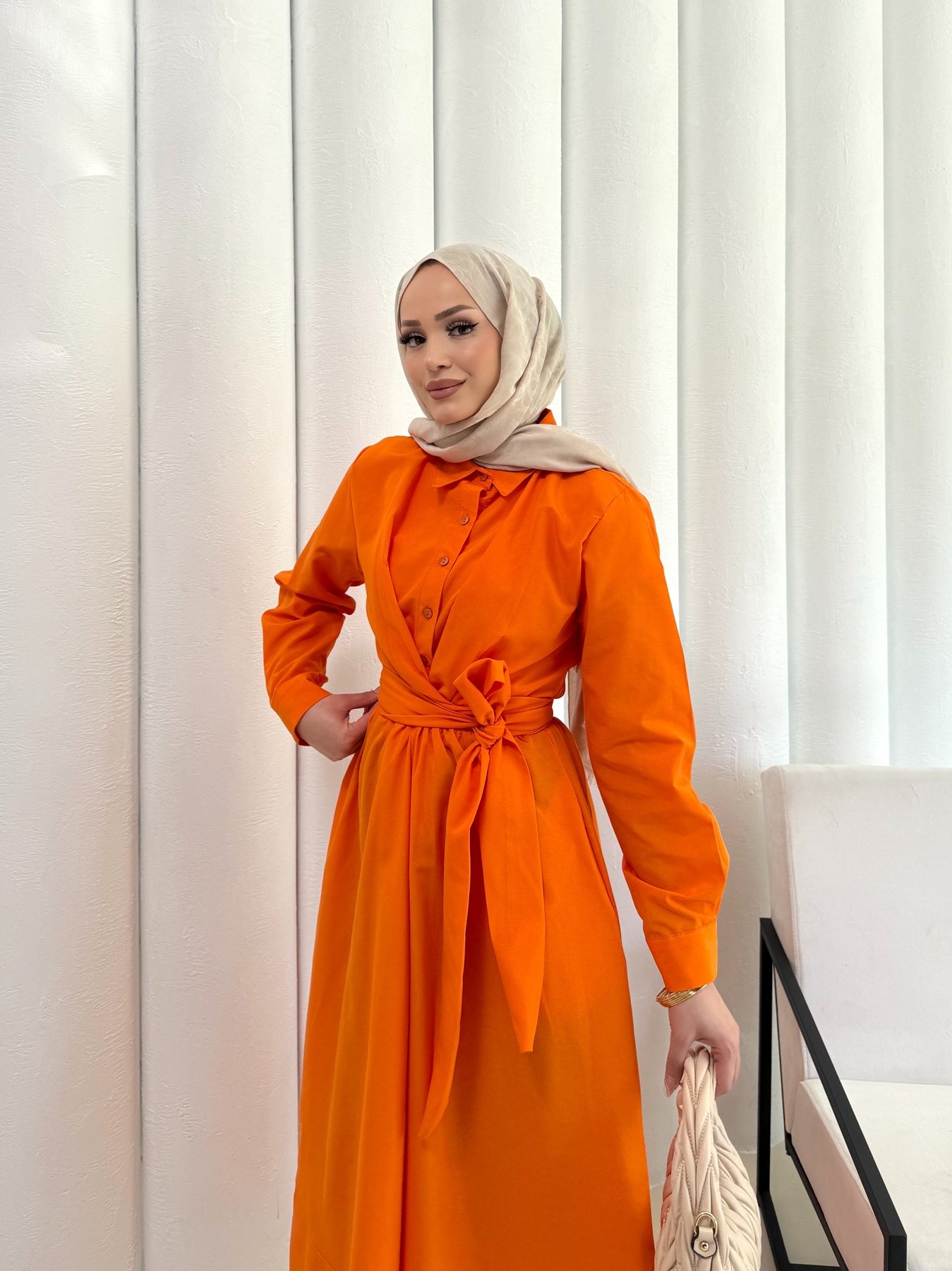 Bağlamalı Poplin Elbise 68-6163