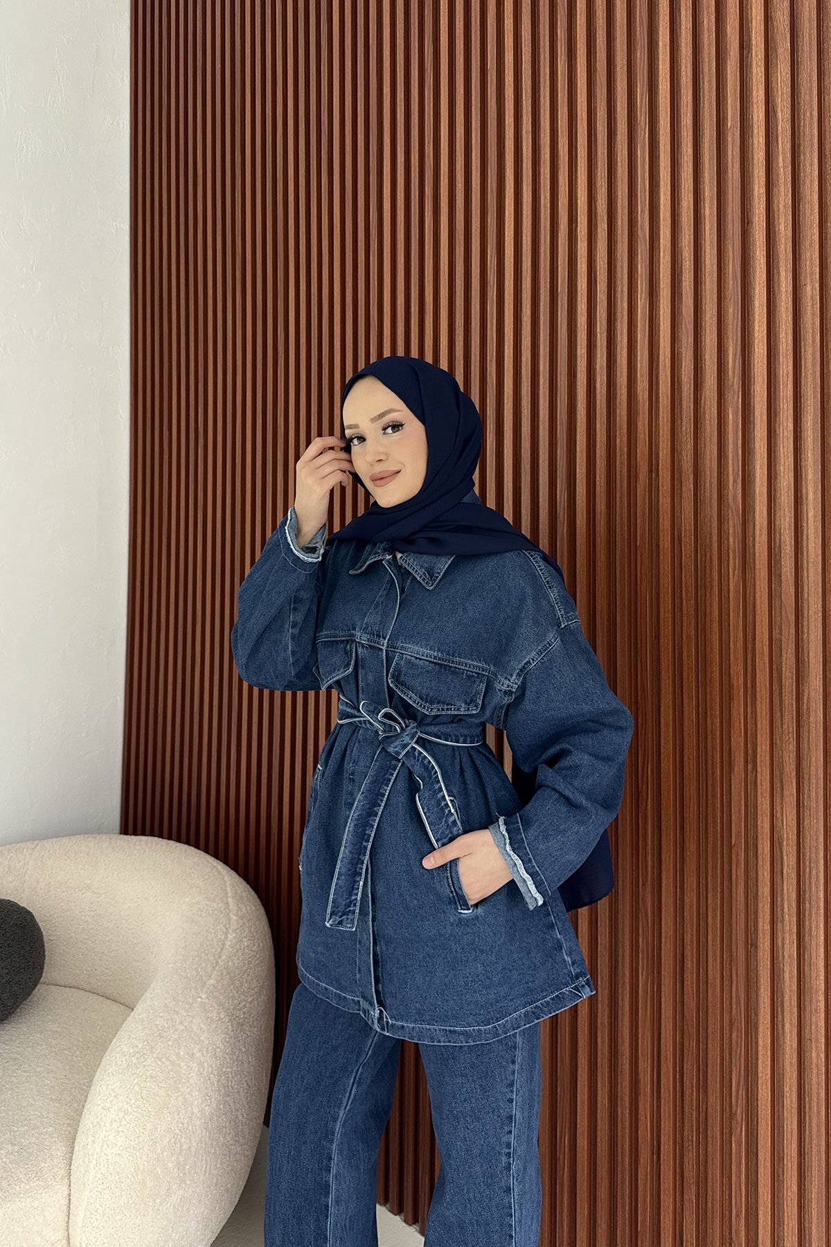 Kuşaklı Denim Takım 3-597