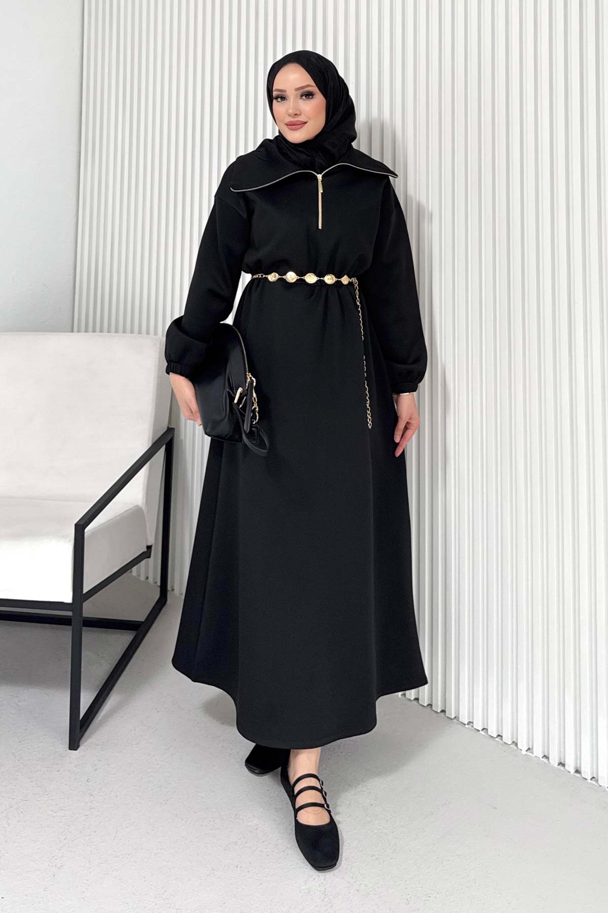 Kemerli Scuba Elbise 68-6215