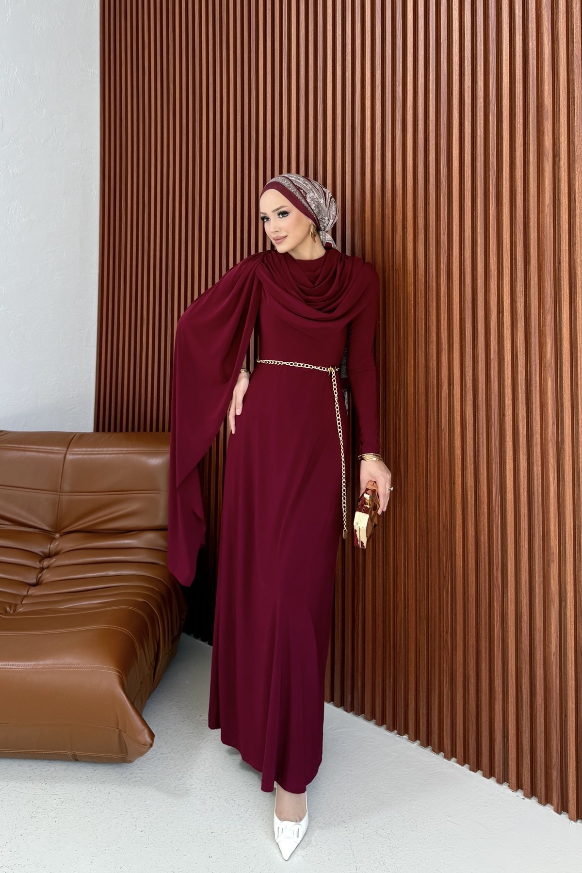 Yaka Detaylı Sandy Elbise 3-3354