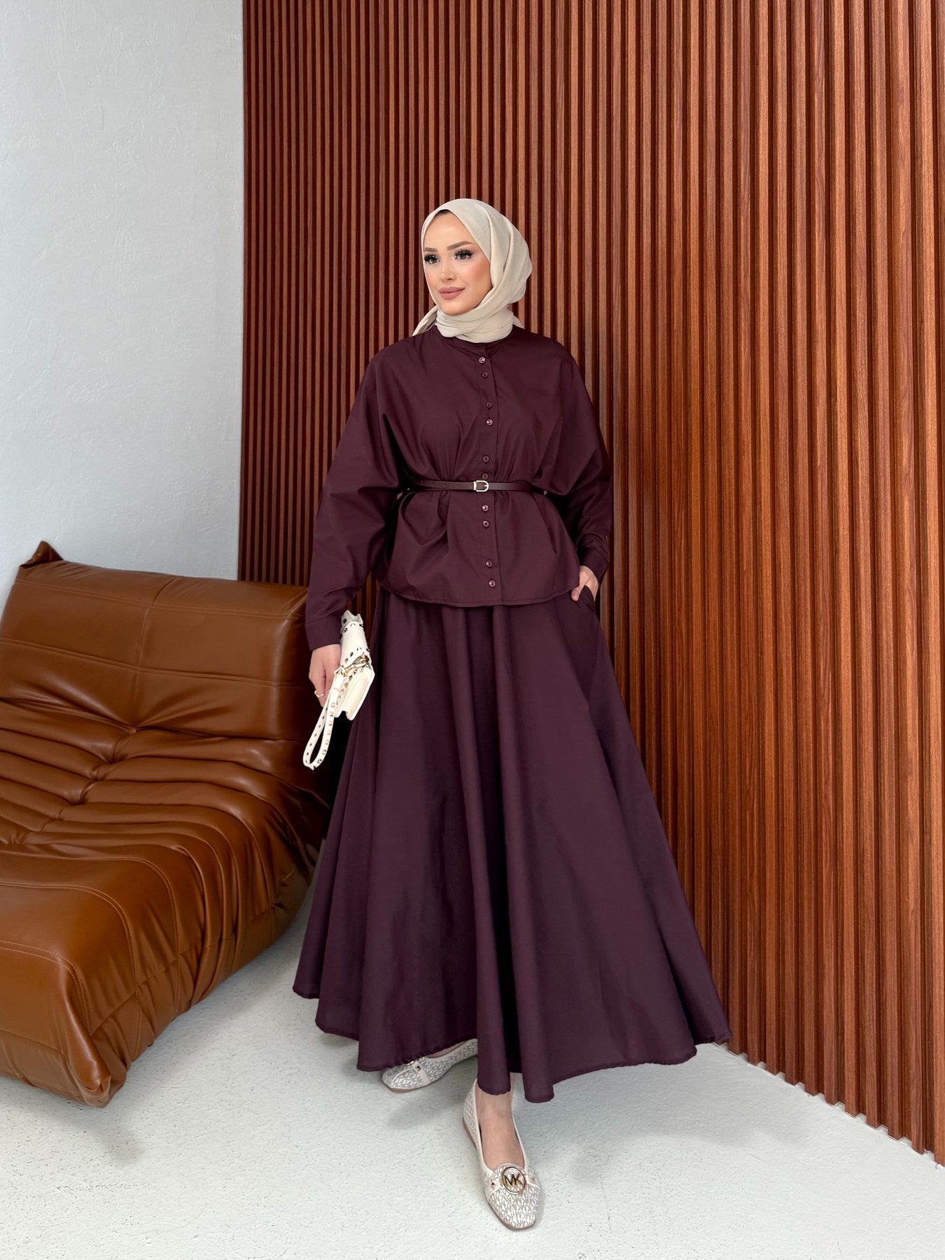 Poplin Kemerli Etekli Takım 32-3551