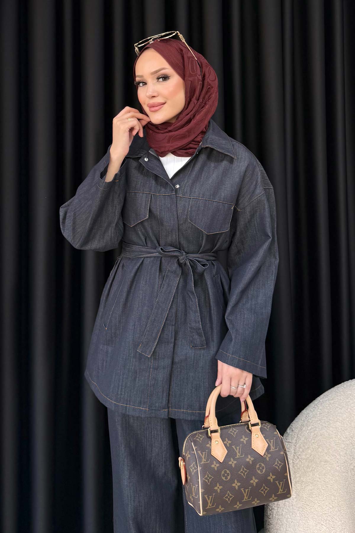 Kuşaklı Denim Takım 68-6207