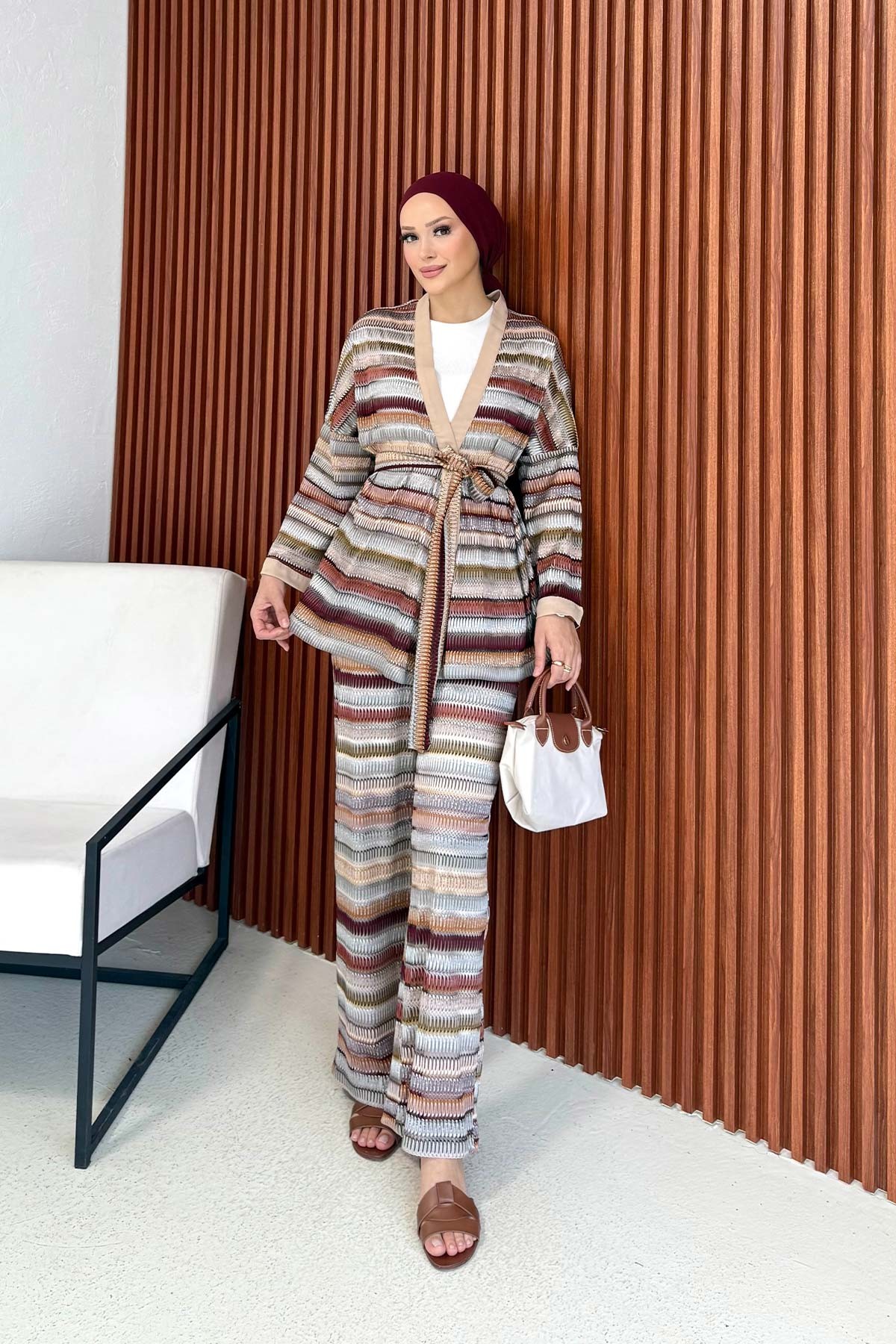 Kumaş Detaylı Kimonolu Takım 32-3602