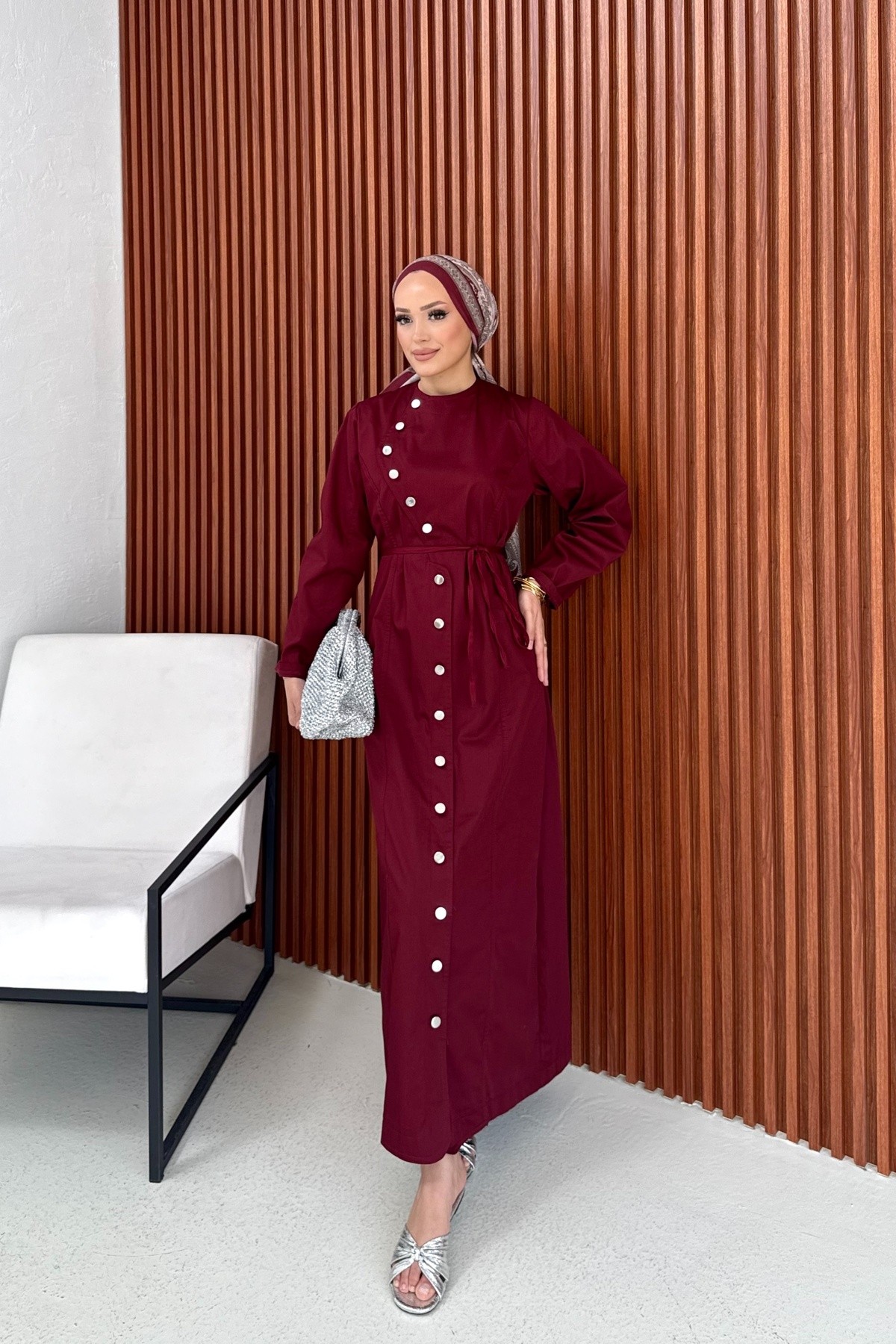 Çıtçıtlı İnce Gabardin Elbise 75-1187