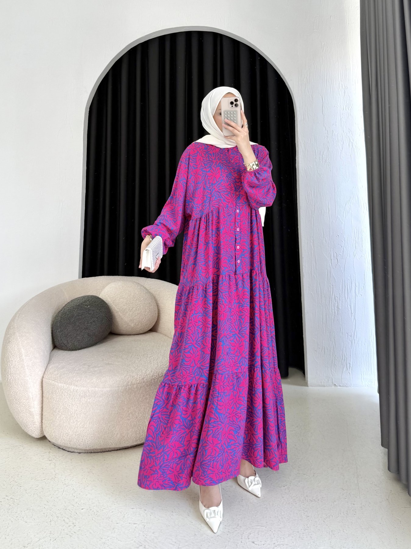 Desenli Viscon Elbise 68-6168