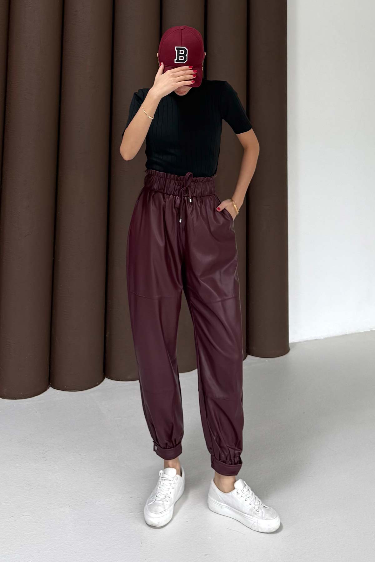 Çıtçıtlı Suni Deri Pantolon 32-9502-1