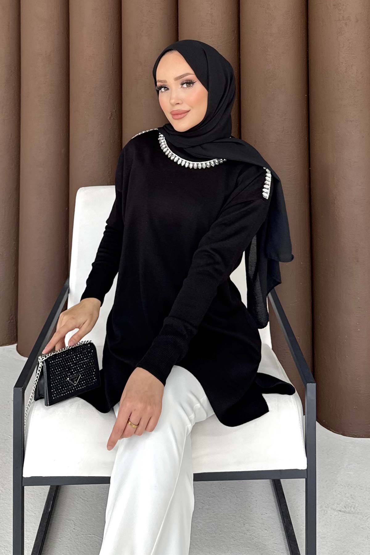 Taşlı Triko Tunik 70-2483