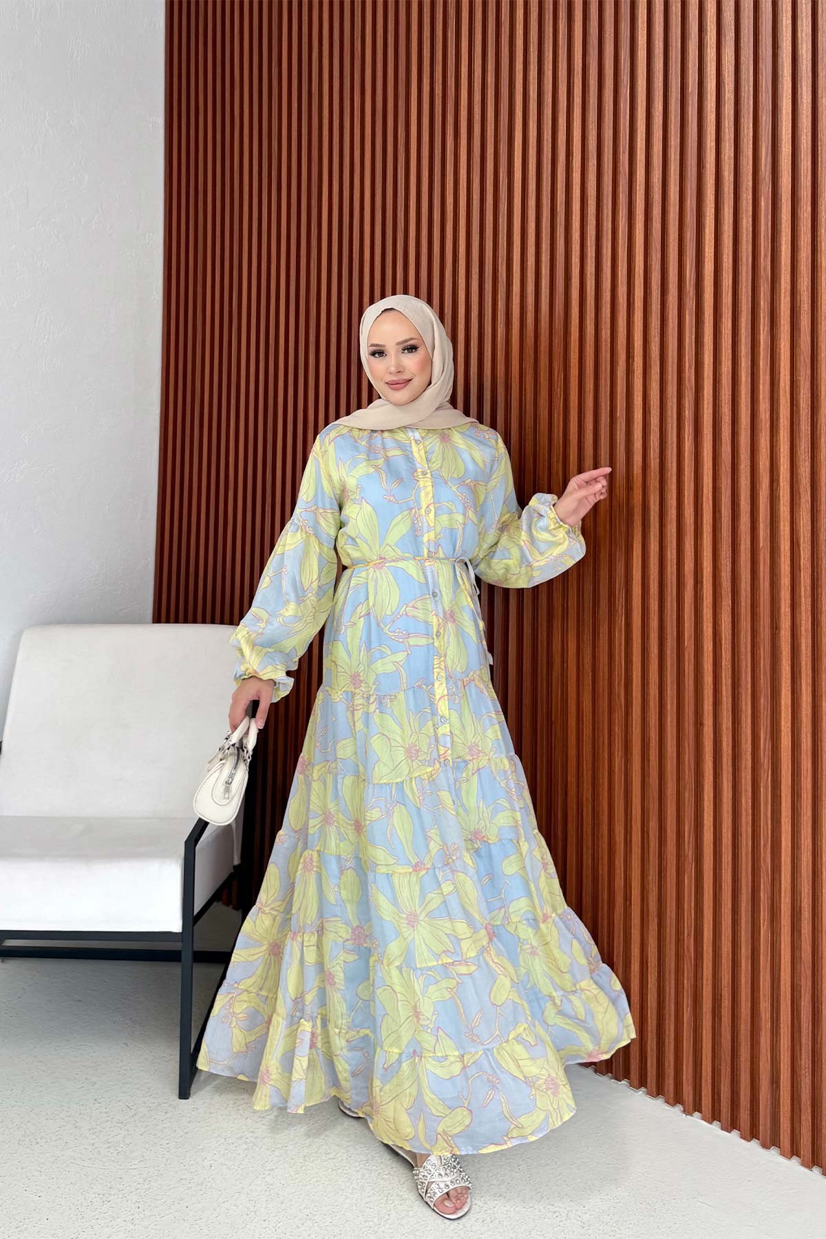 Desenli Elbise 3-3378