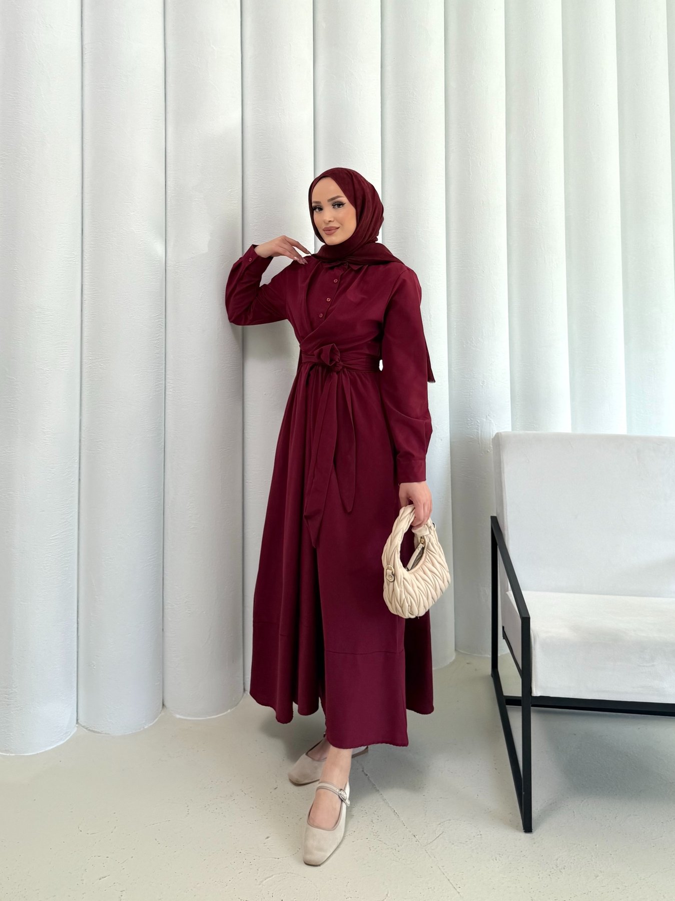 Bağlamalı Poplin Elbise 68-6163