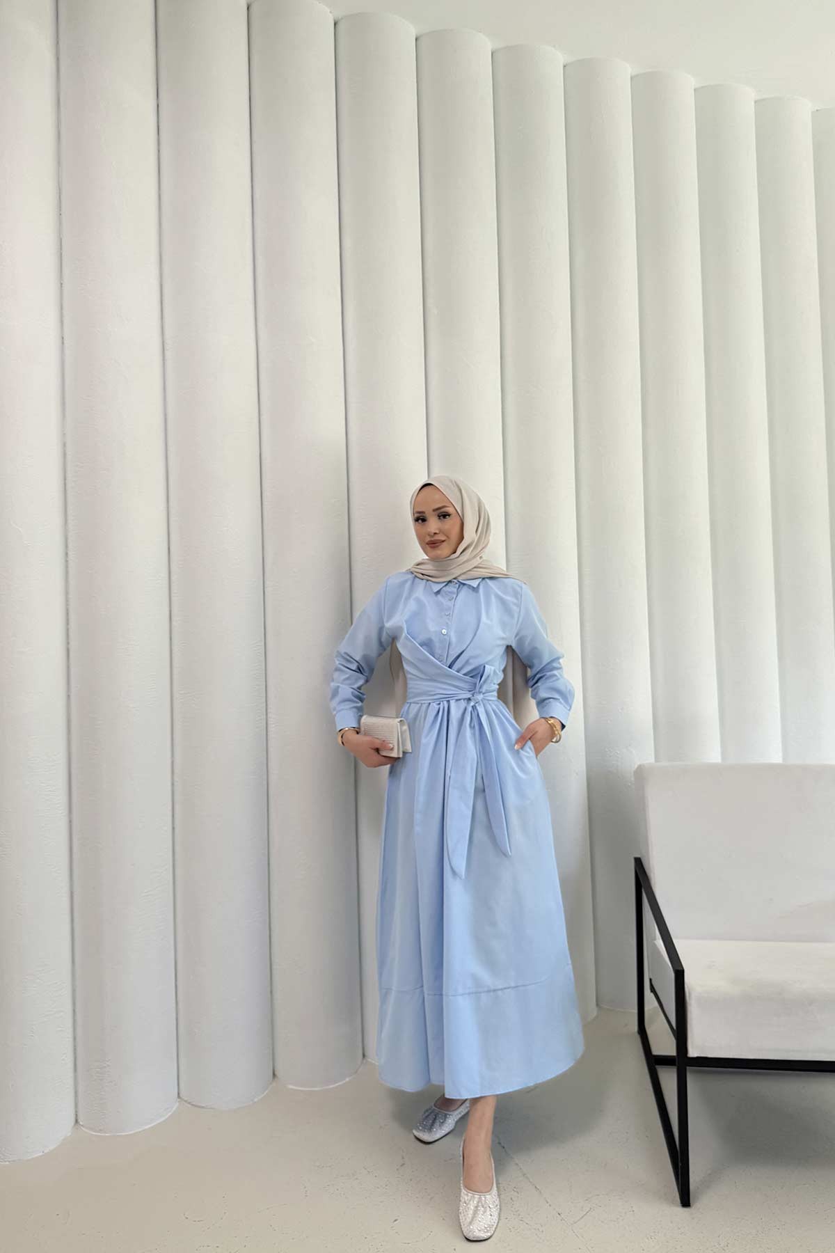 Bağlamalı Poplin Elbise 68-6163