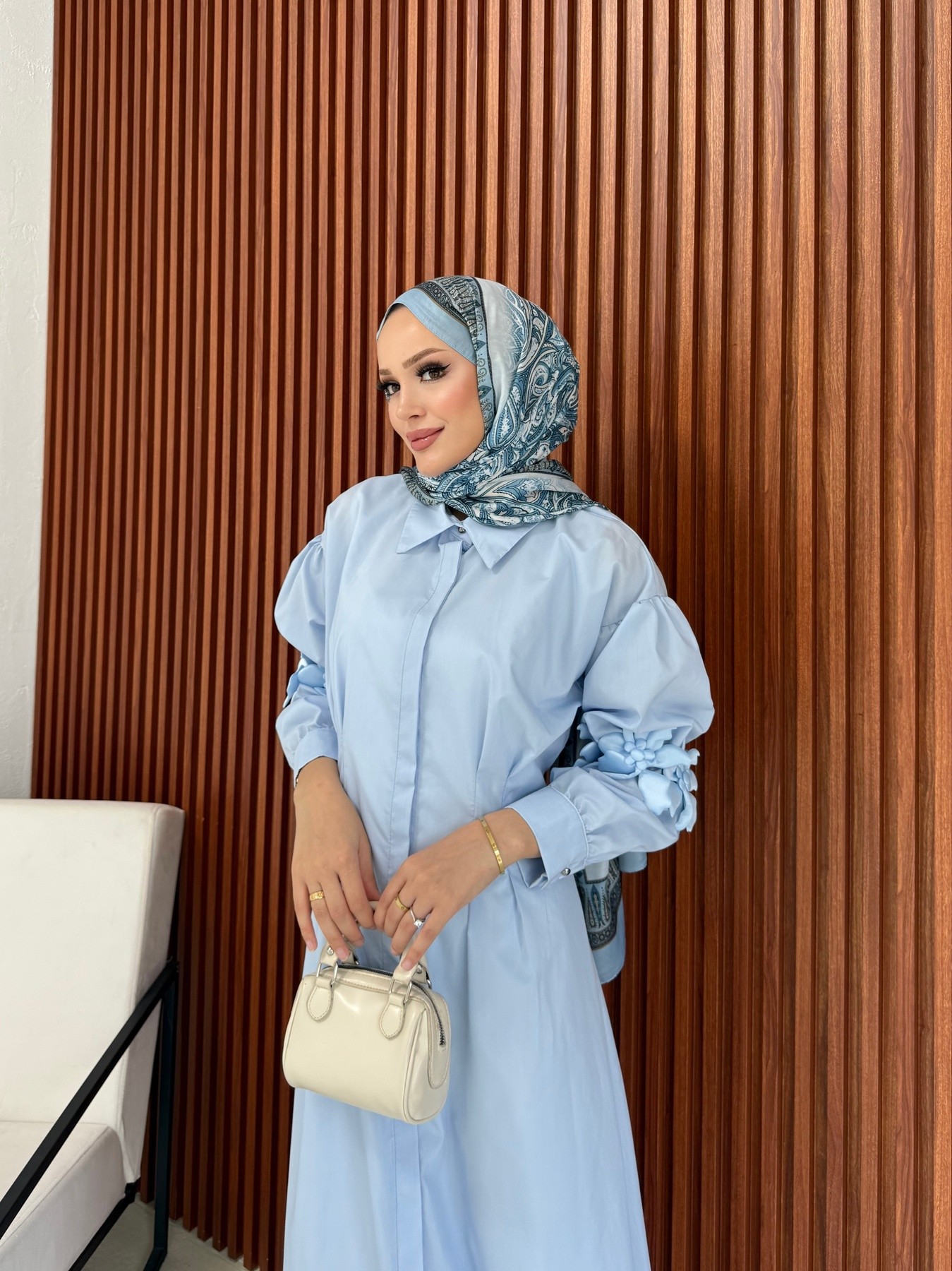 Çiçek Detaylı Poplin Elbise 32-2377