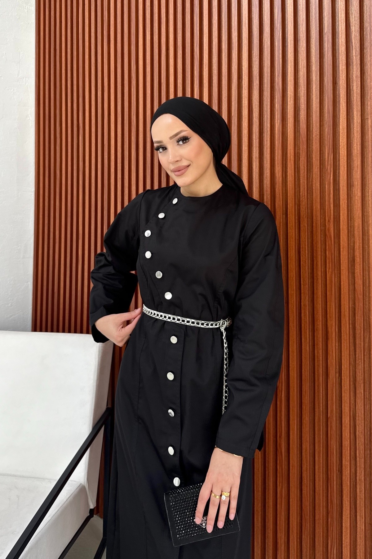 Çıtçıtlı İnce Gabardin Elbise 75-1187