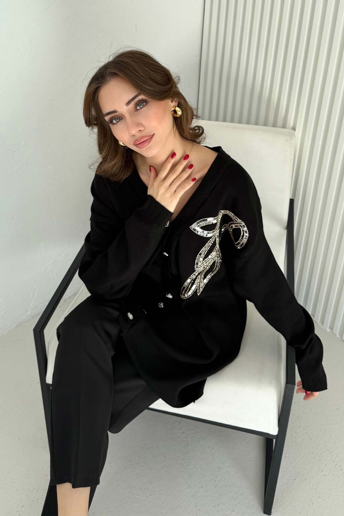 Aksesuarlı Triko Hırka 70-2502