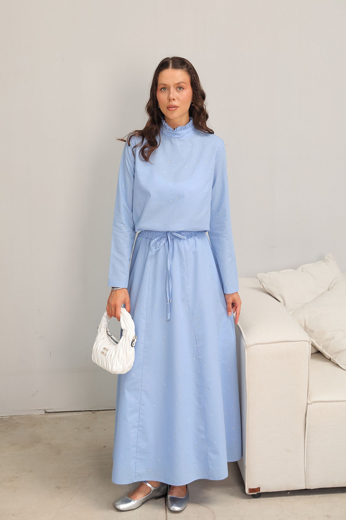 Taşlı Poplin Etekli Takım 32-2098