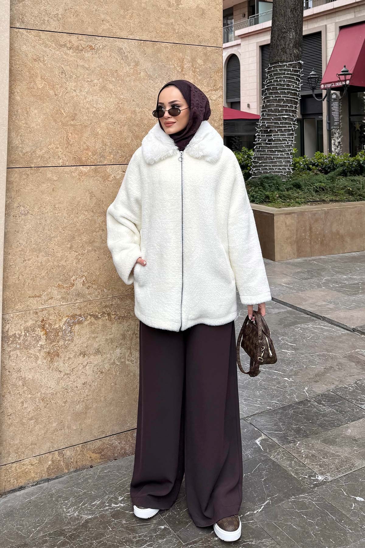 Angora Kürk Yaka Kaban 32-2246-1