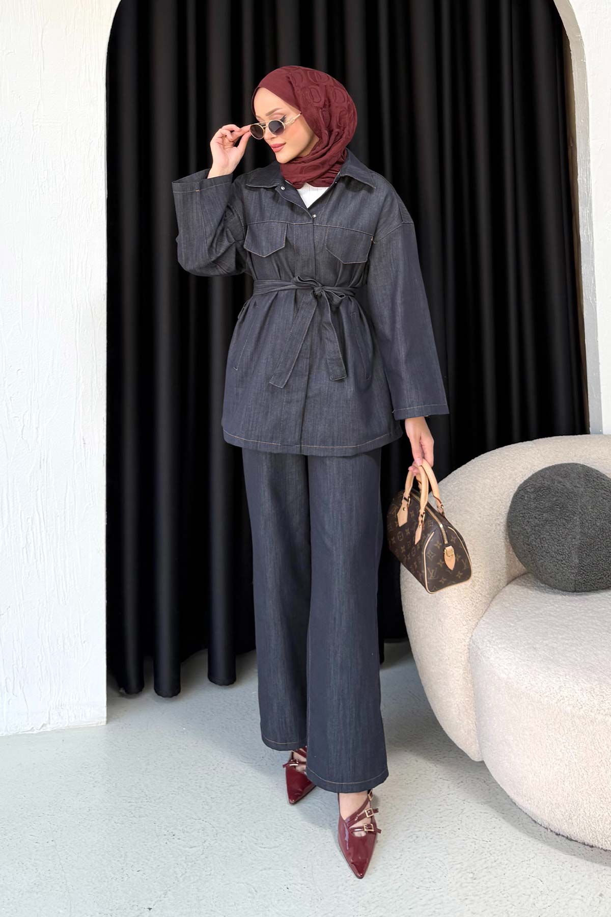 Kuşaklı Denim Takım 68-6207