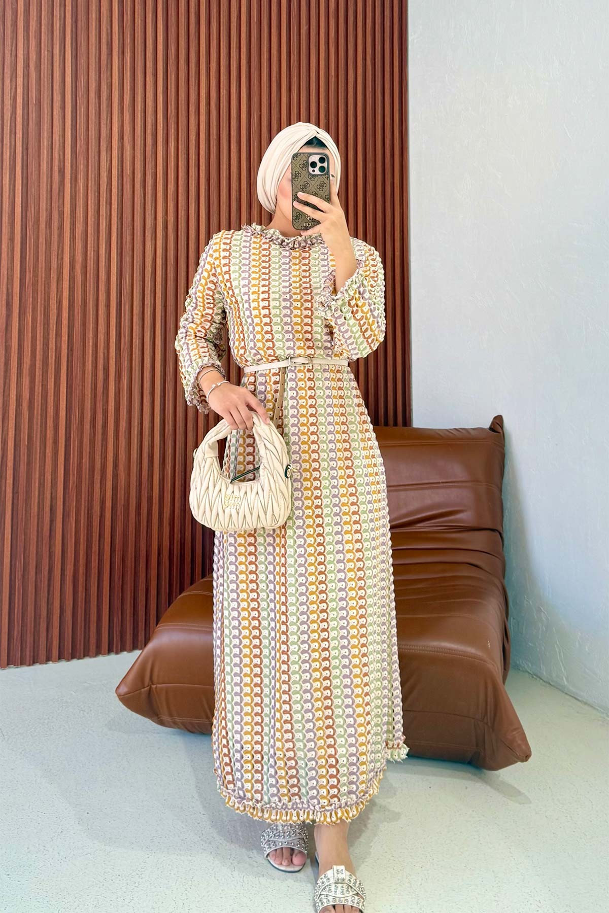 Renkli Fırfır Detaylı Elbise 32-3589-2