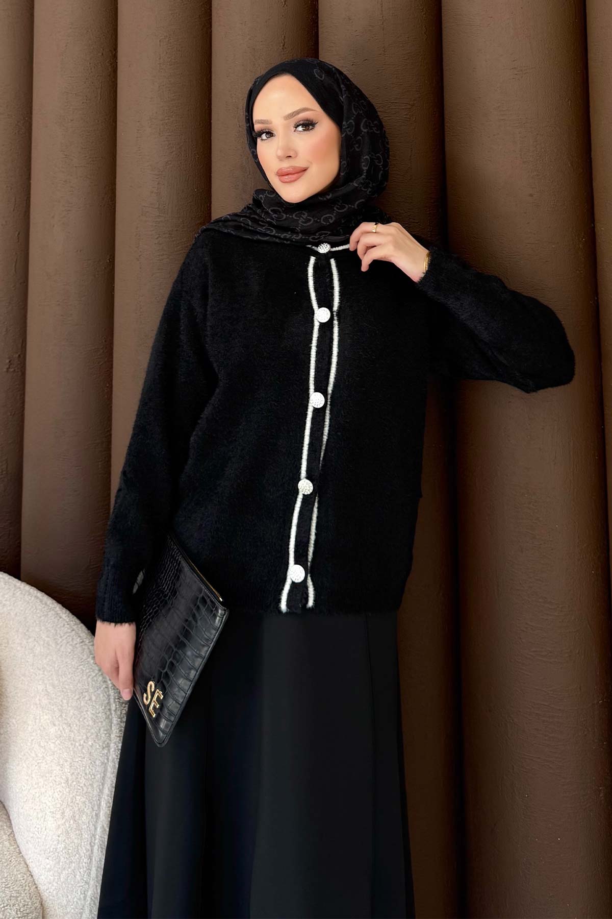 Düğmeli Triko Kısa Hırka 70-2445