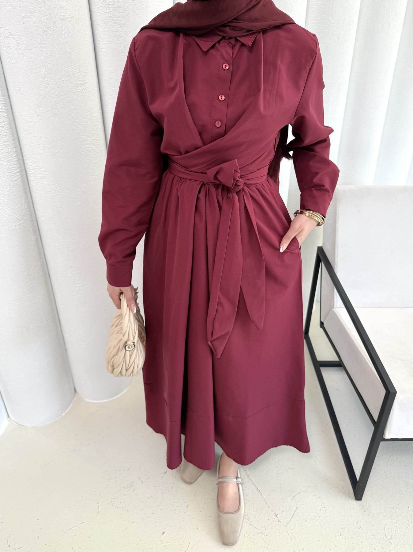 Bağlamalı Poplin Elbise 68-6163