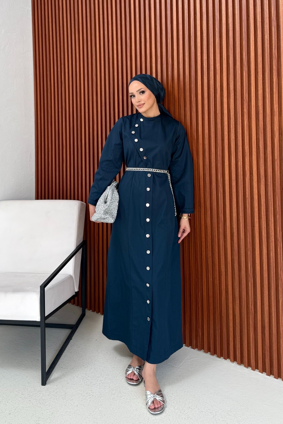 Çıtçıtlı İnce Gabardin Elbise 75-1187