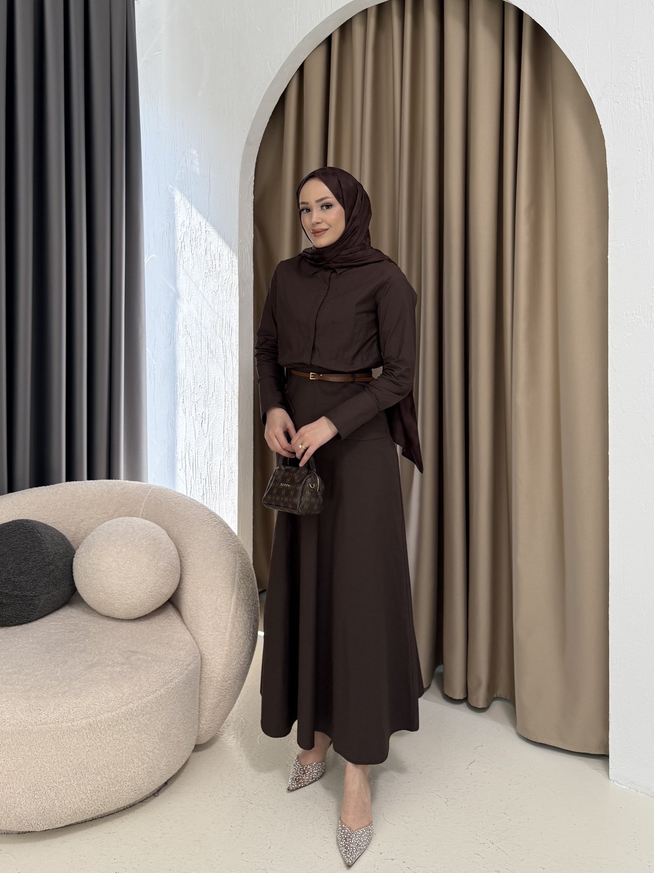 Kemerli Poplin Elbise 3-3312